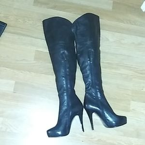 Over the knee fold over leather stiletto boot